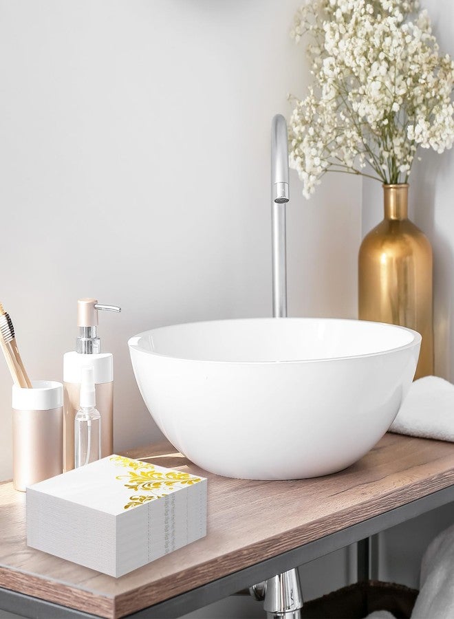 JarThenaAMCS 100 Sheet White Gold Cocktail Napkins 3ply Gold Foil Disposable Beverage Napkins Paper Dinner Napkins for Wedding Birthday Party Supplies - Image 5